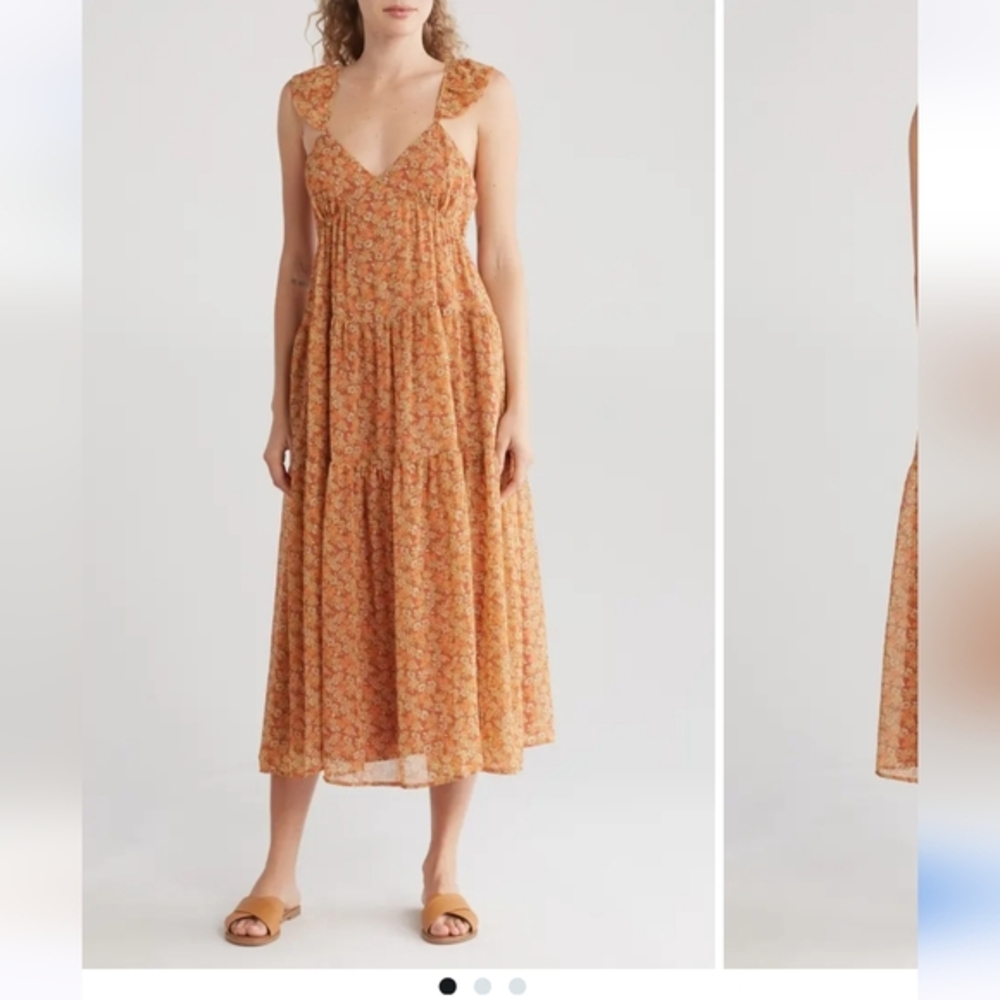 madewell Floral Georgette Ruffle Sleeve Tiered Midi Dress